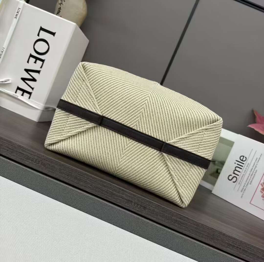 L0ew* puzzle fold leather-trimmed canvas tote-25.5*14.5*31.5cm