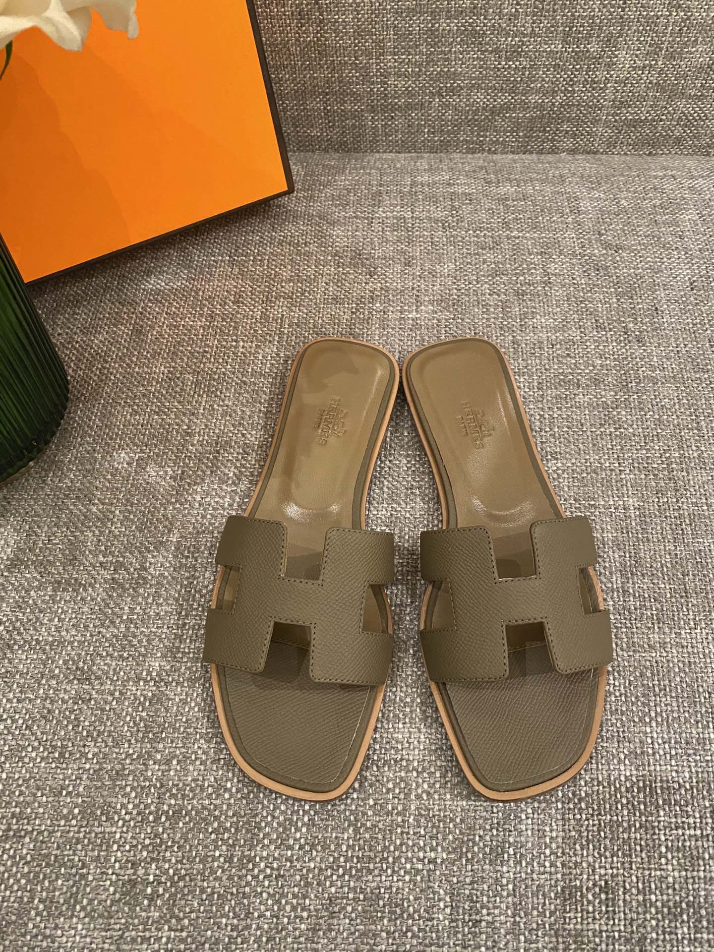 H**mes slippers in caviar leather