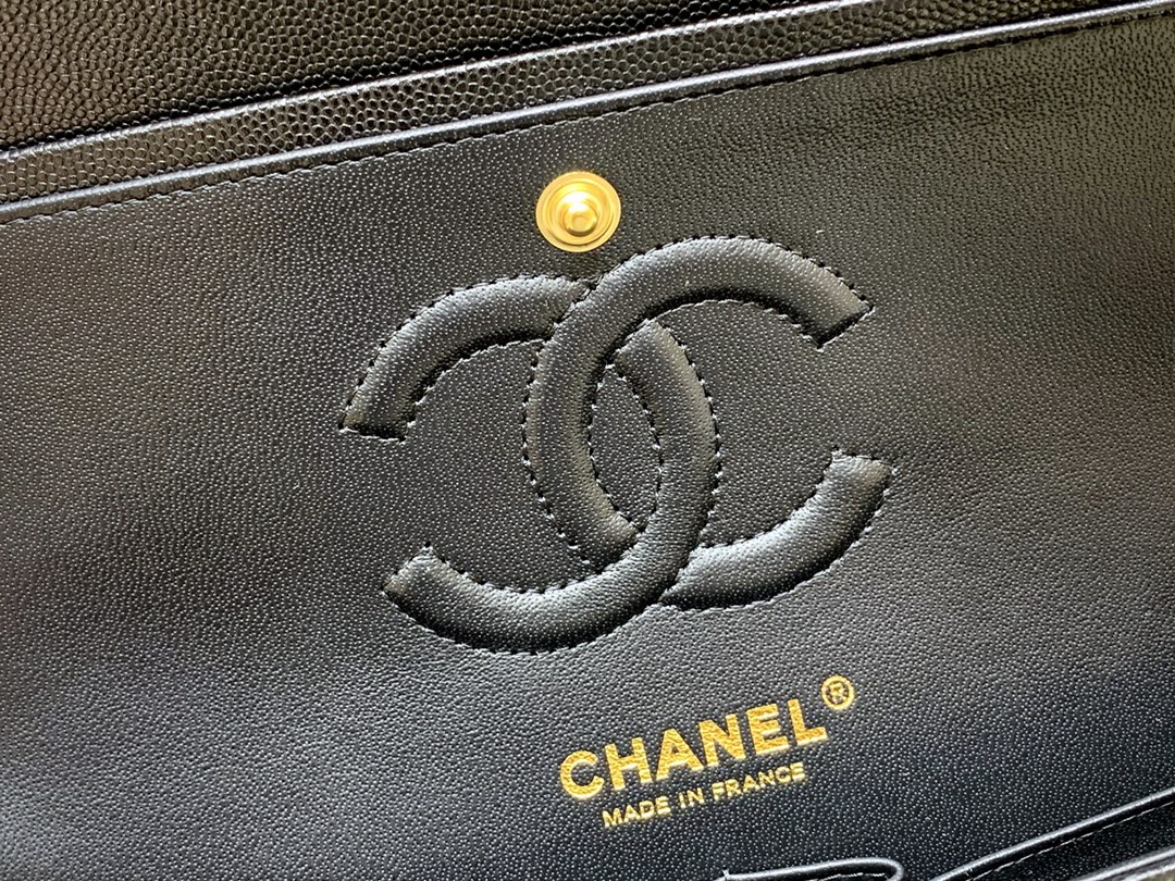 Ch@nel Flap Bag-（Black Inside）Caviar-23CM