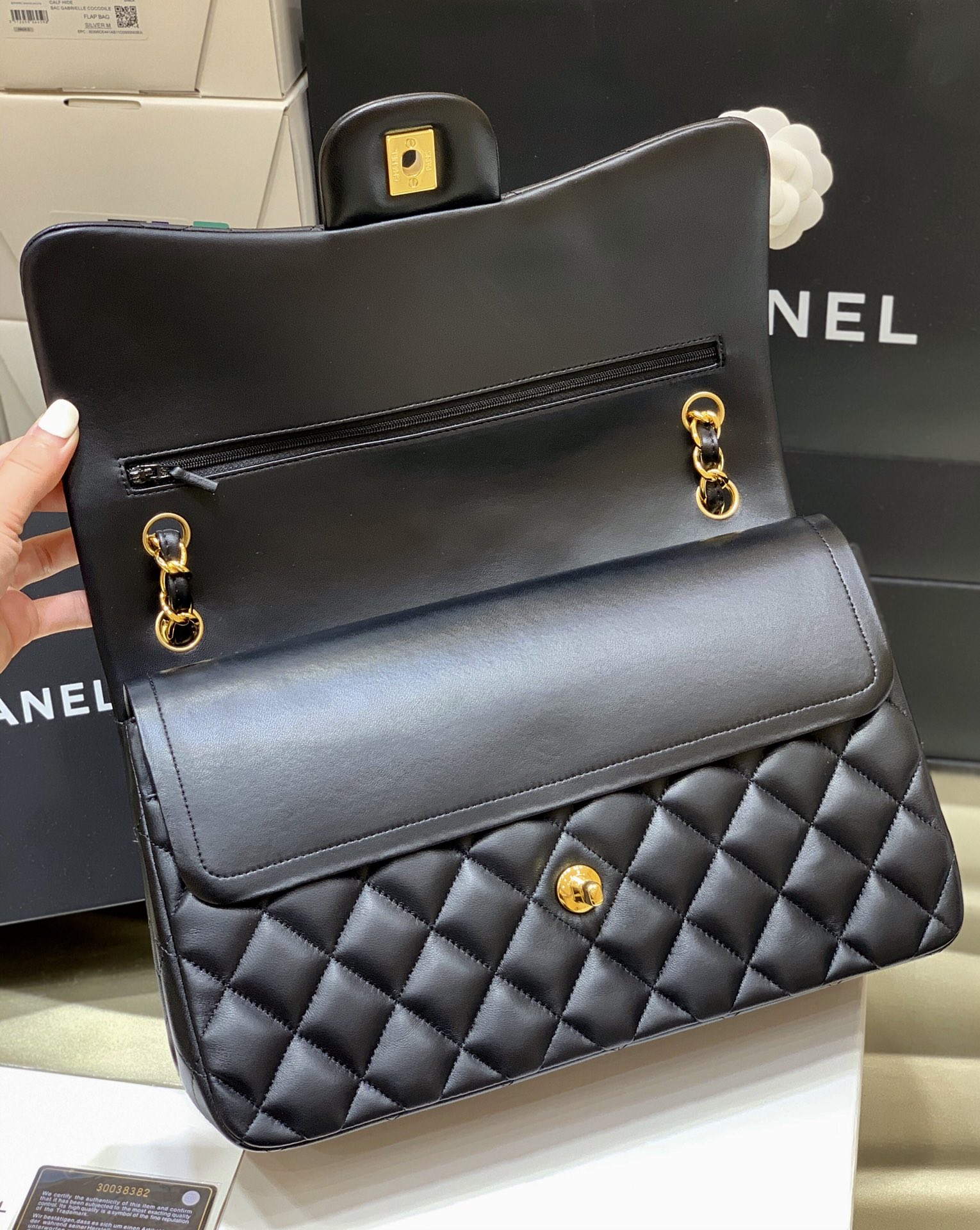 Ch@nel Flap Bag-Lambskin-Gold-30CM