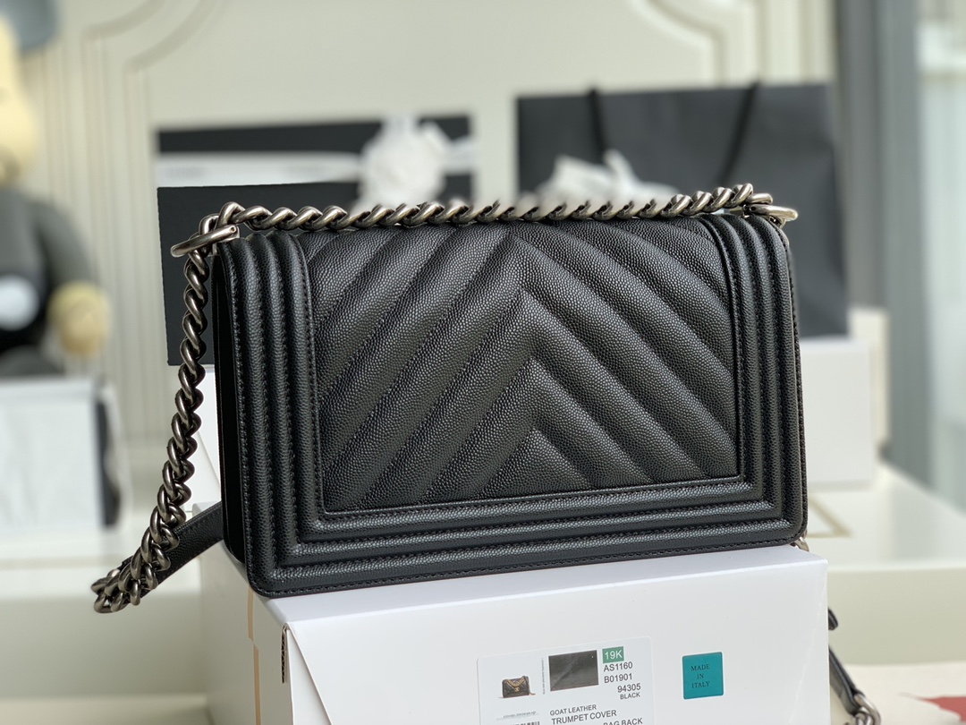 Ch@nel Boy Bag-Caviar-25CM