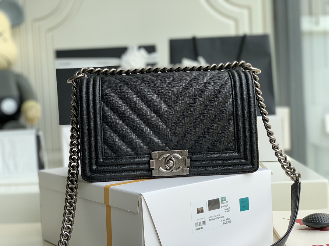 Ch@nel Boy Bag-Caviar-25CM