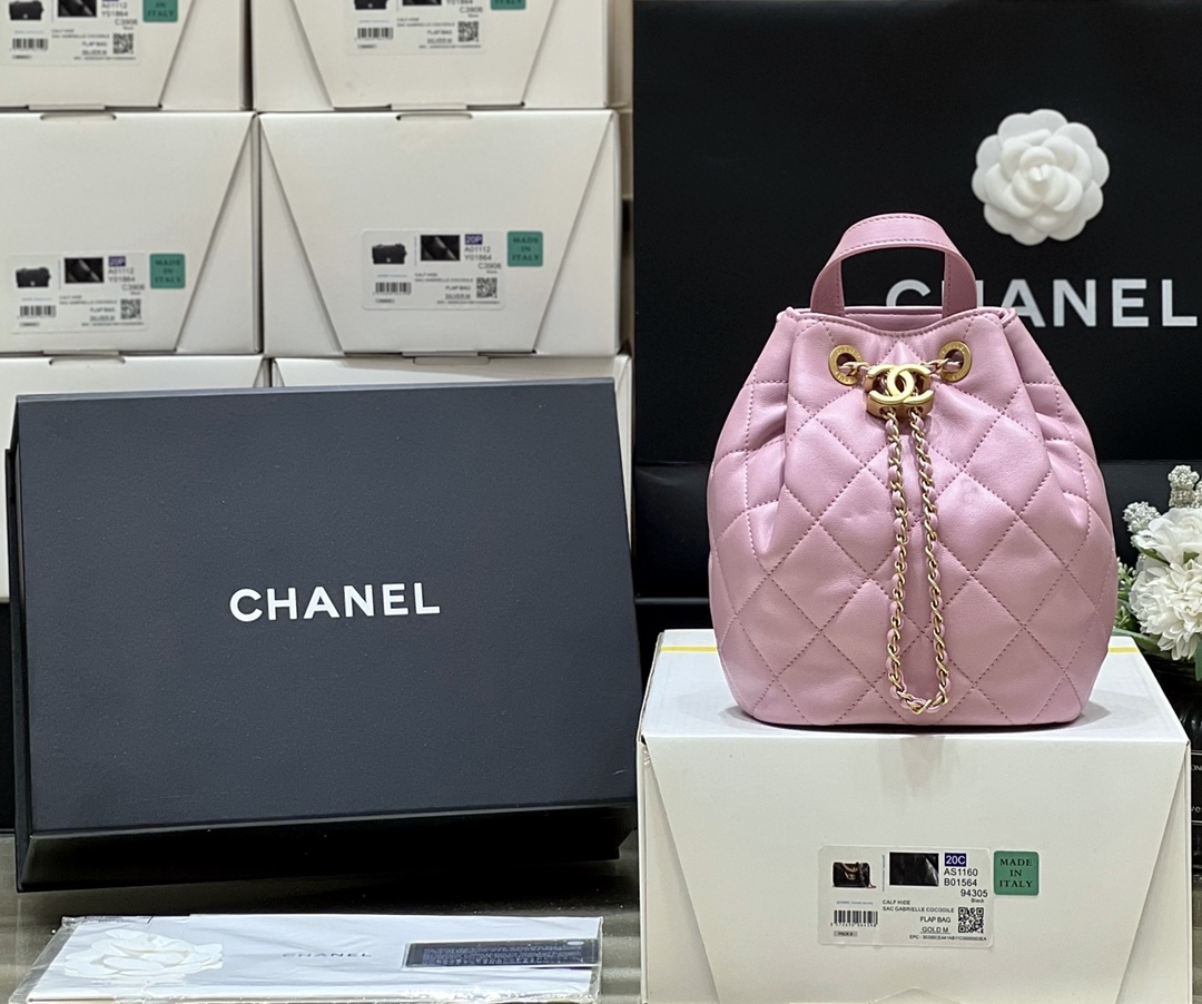 Ch@nel Drawstring Bucket Backpack -16.5*20*11.5CM
