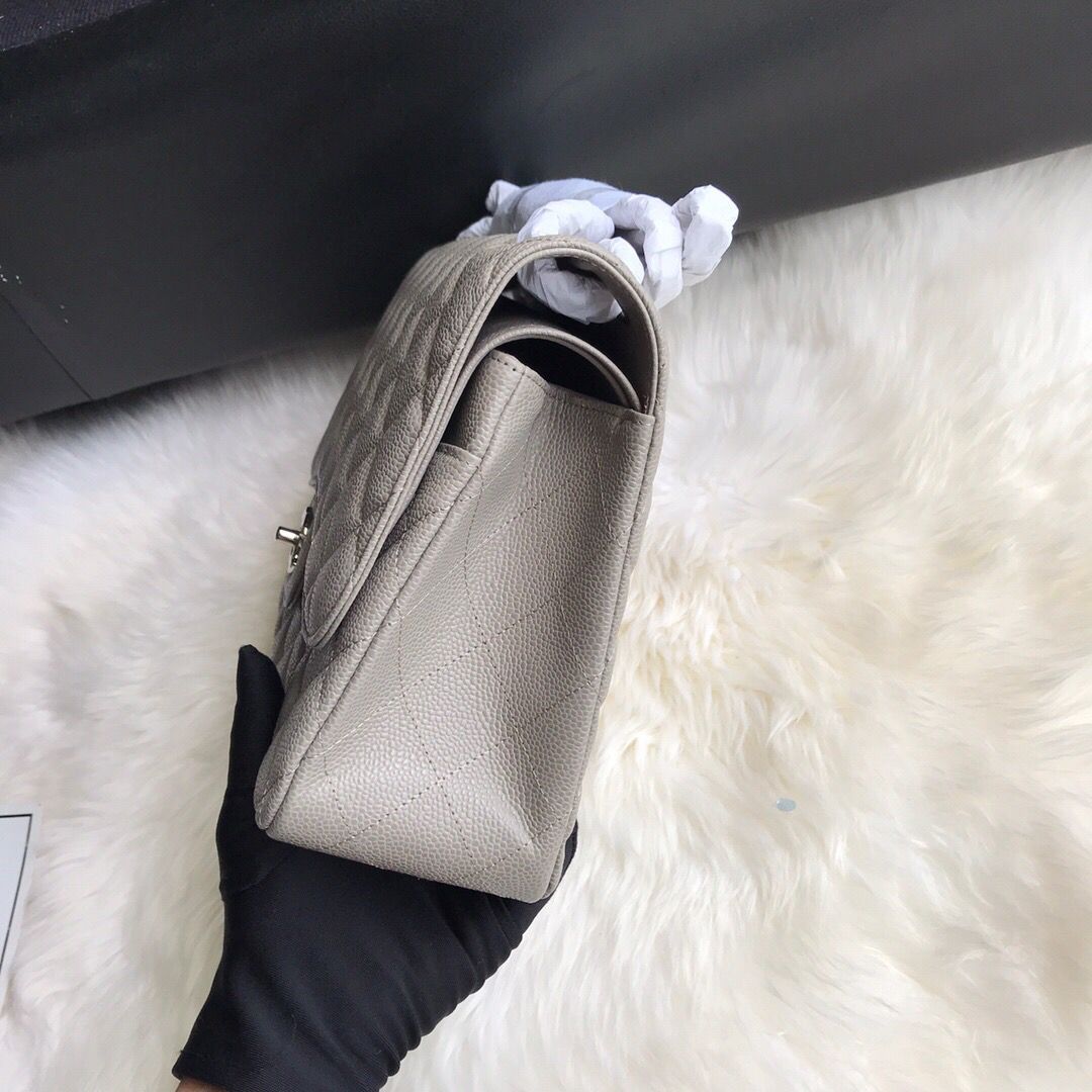 Ch@nel Flap Bag-Caviar-Silver-30CM