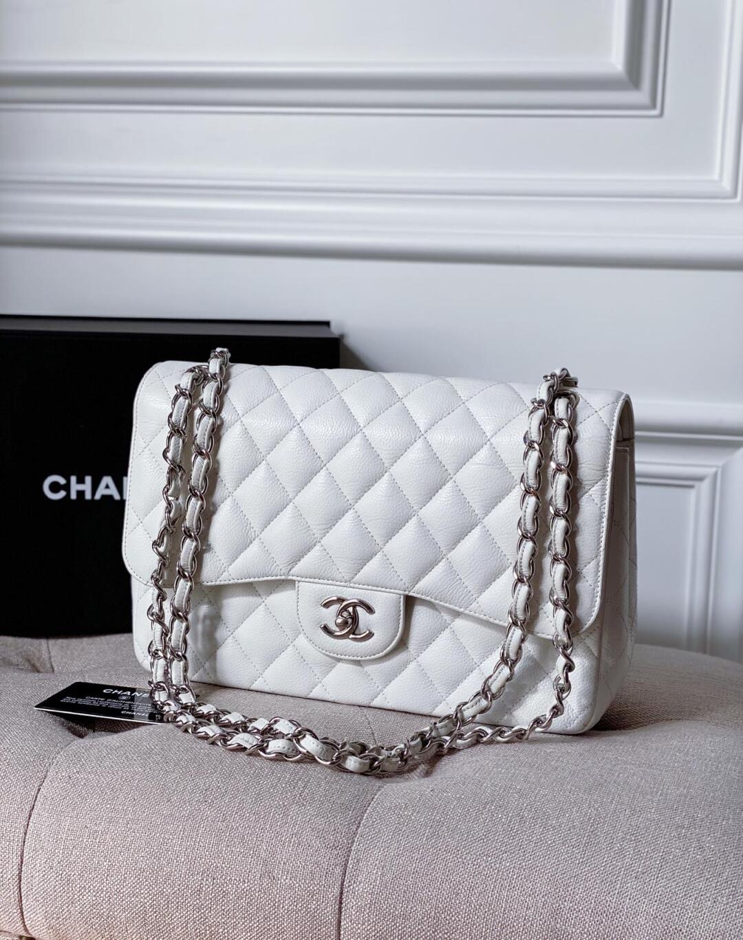 Ch@nel Flap Bag-Caviar-Silver Hardware-30CM
