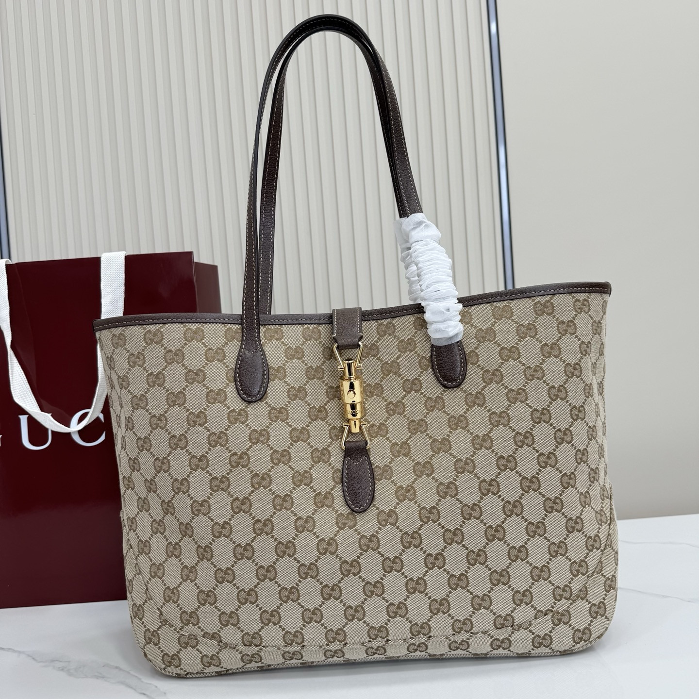 Guc*ci Jackie Medium Tote Bag In Black Leather-45*28*12CM