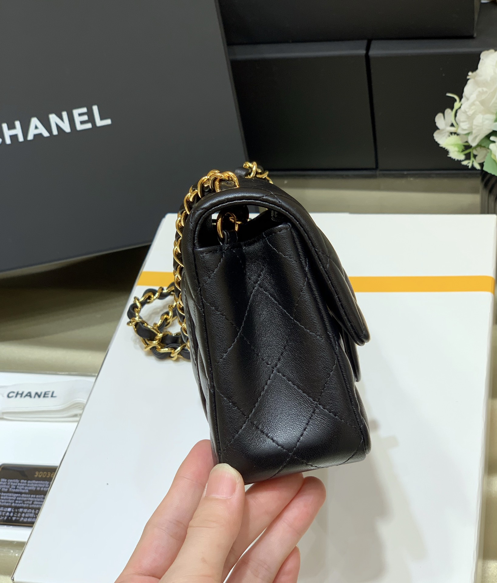 Ch@nel Flap Bag-Lambskin-Gold Hardware-20CM