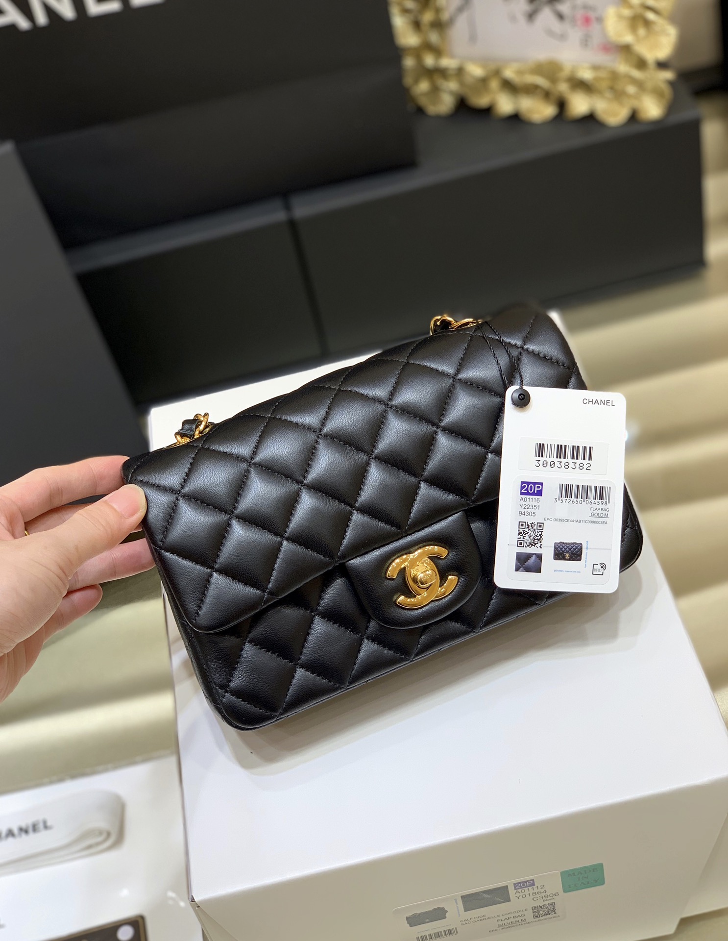 Ch@nel Flap Bag-Lambskin-Gold Hardware-20CM
