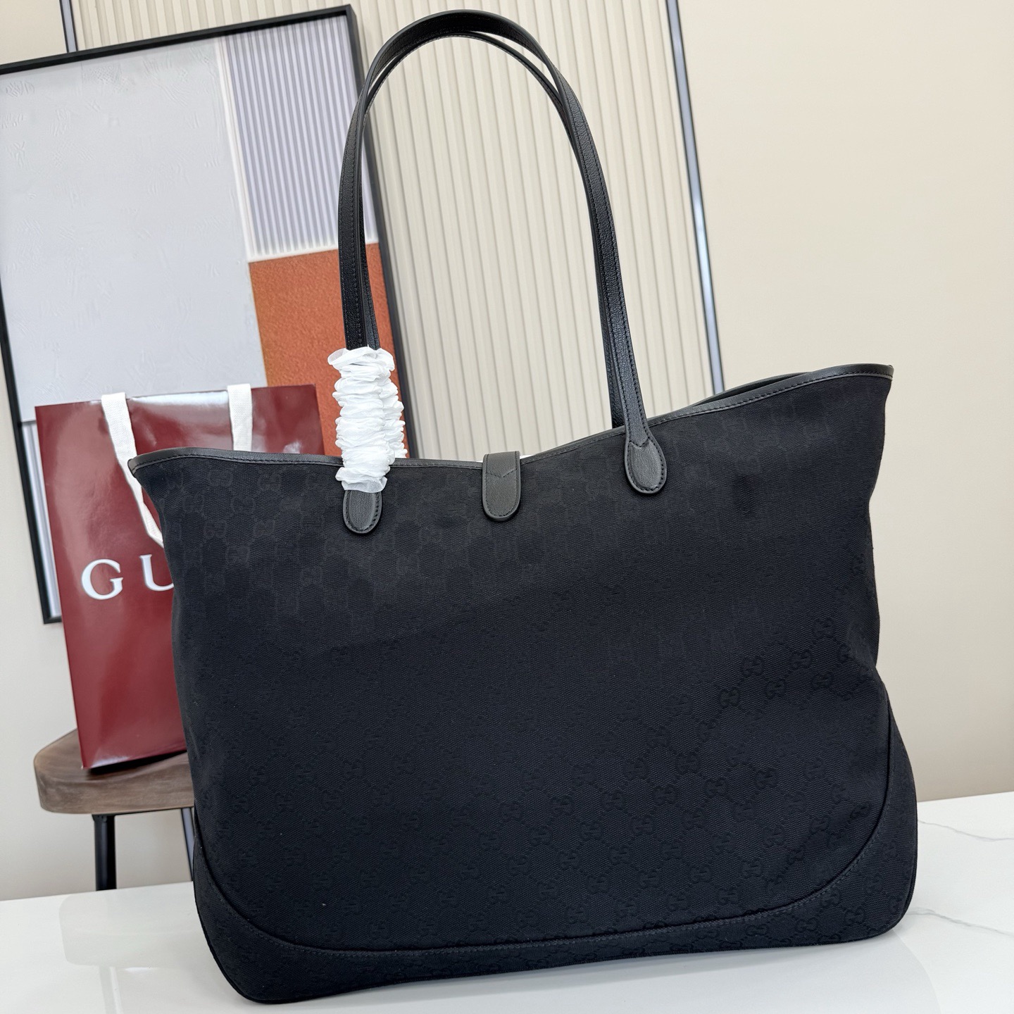 Gu*cci Jackie Large Tote Bag In Black GG Canvas-55*37*14.5CM