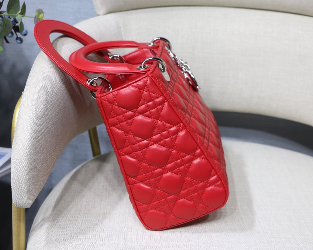 lady D*or handle bag with silver hardware-24cm