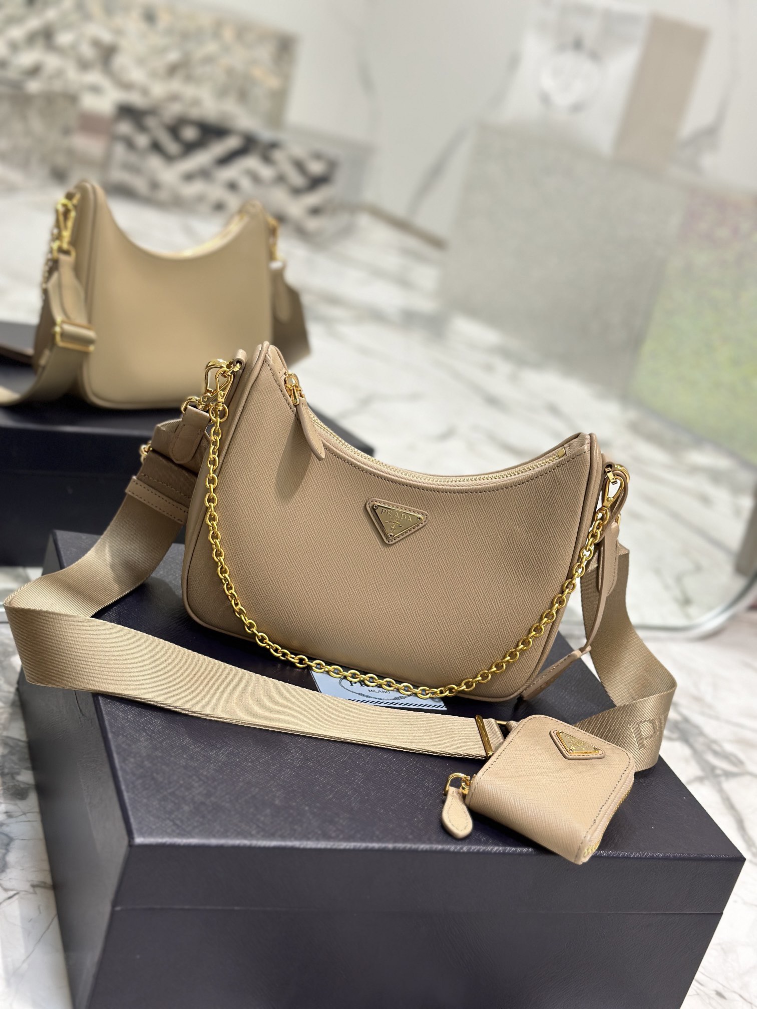 Pra*a nylon hobo bag-bh204 -23*17*6.5cm