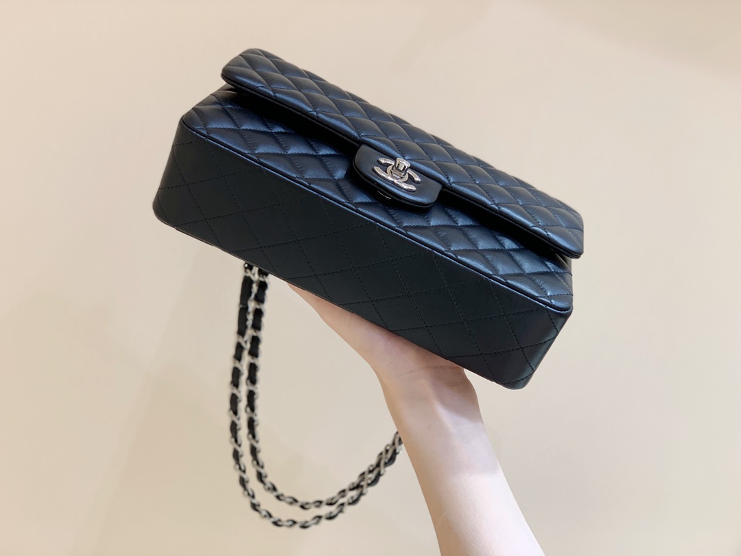 Ch@nel Flap Bag-Lambskin Leather-Silver Hardware-25CM