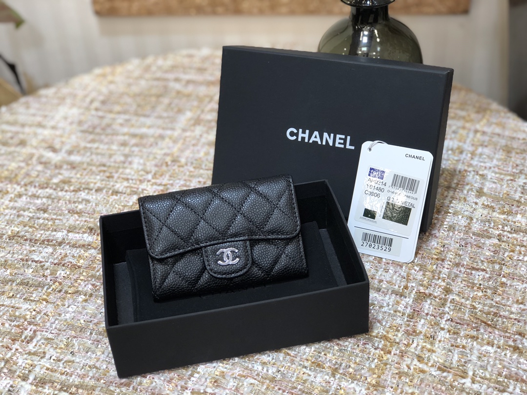 Ch@nel Wallet-Silver Harware-Caviar-11*10CM