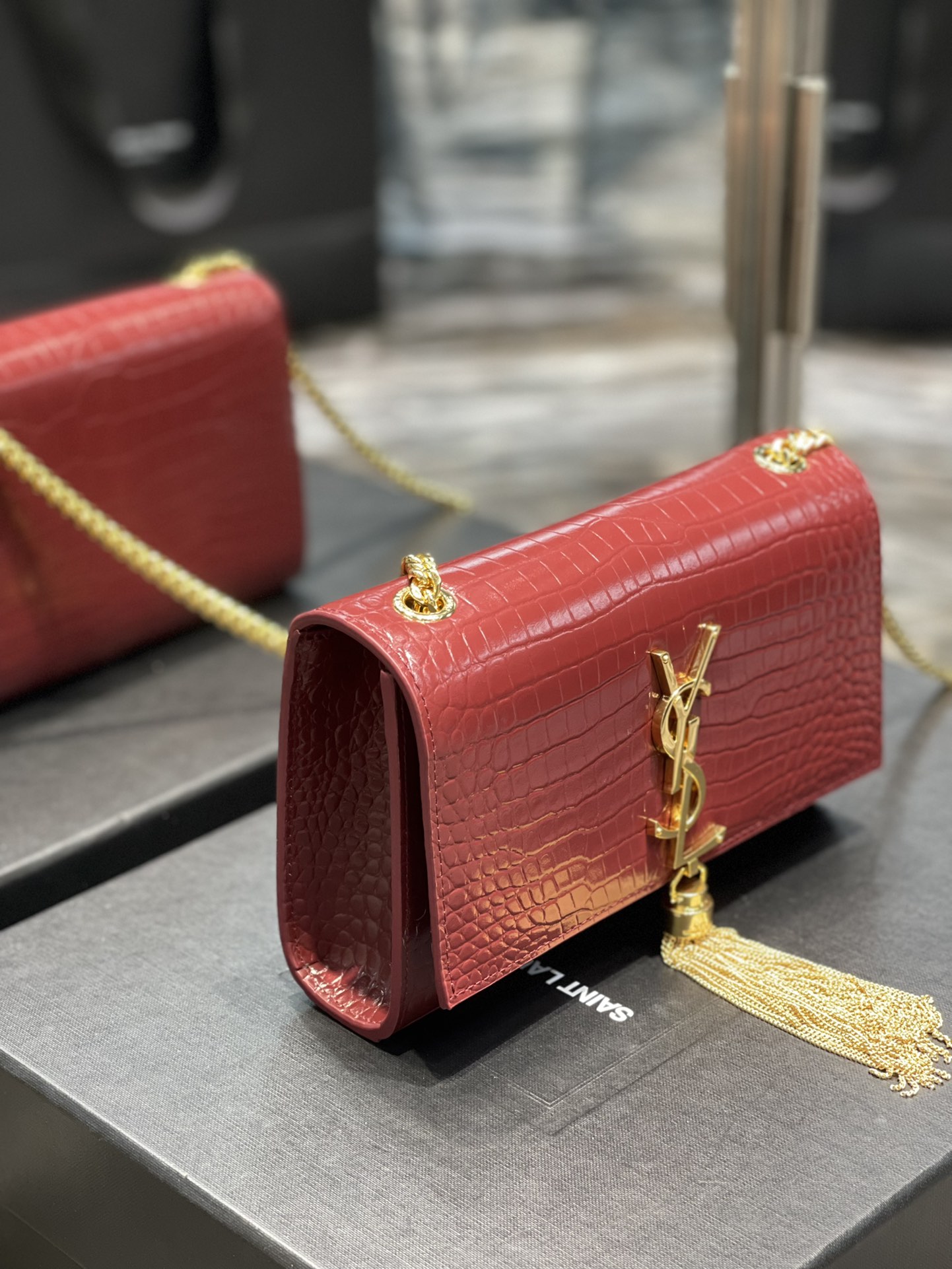 Y*L kate medium with tassle in crocodile leather-20x13.5x5.5ccm