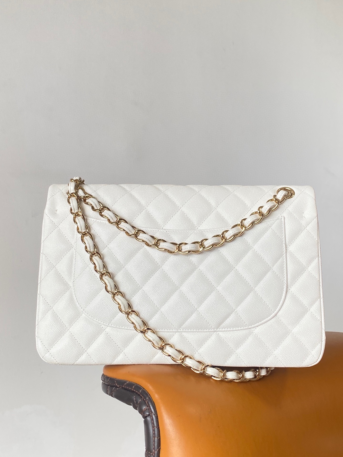 Ch@nel Flap Bag-Cavir Leather-Gold-30CM