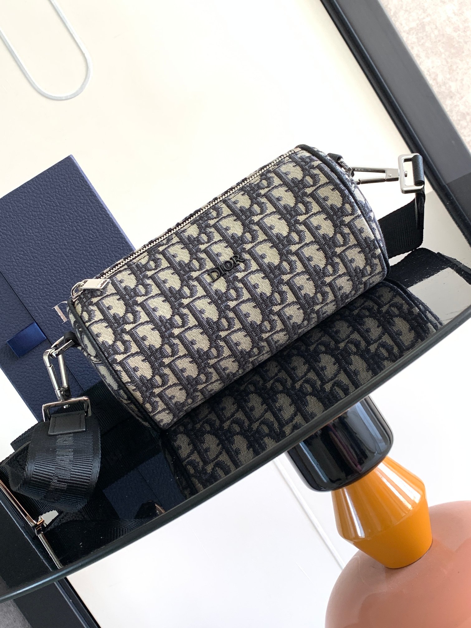 D*or oblique barrel crossbody bag-21.3x12.5x12.5cm