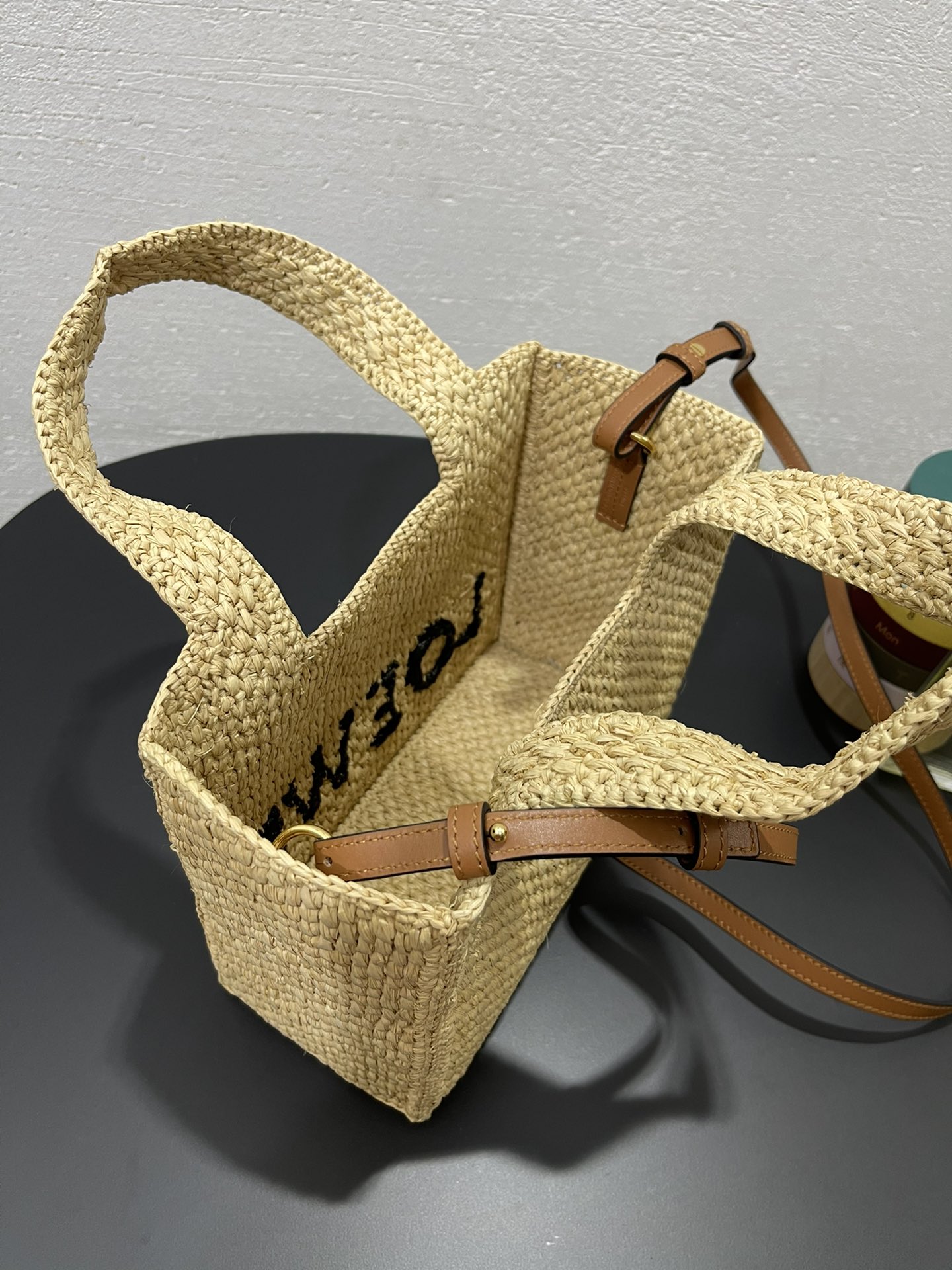 L0ew* raffia font tote bag-24✕11✕19.5cm