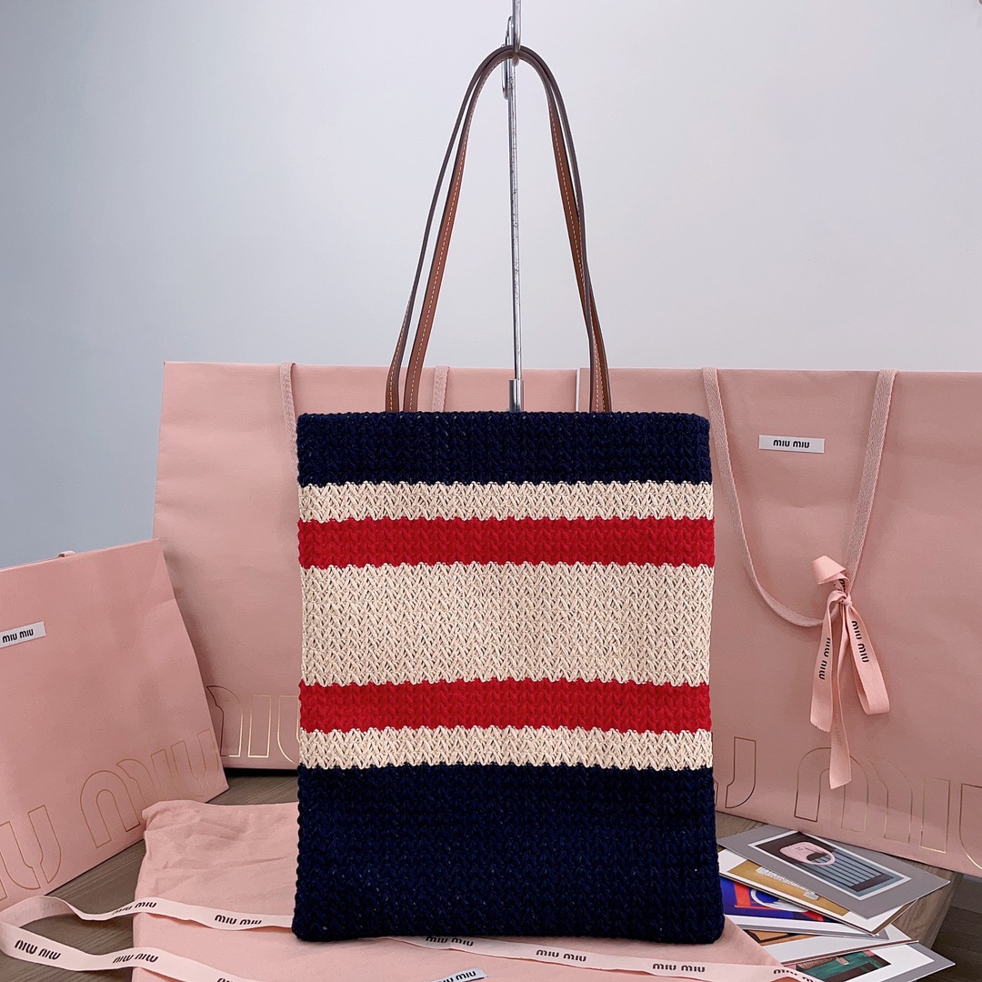 M*um*u striped crochet tote bag-30x38cm