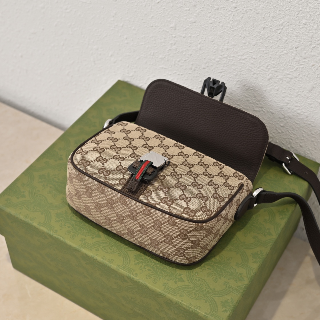 Mini GG crossbody bag in Beige and Ebony Bag-20*14*6.5CM