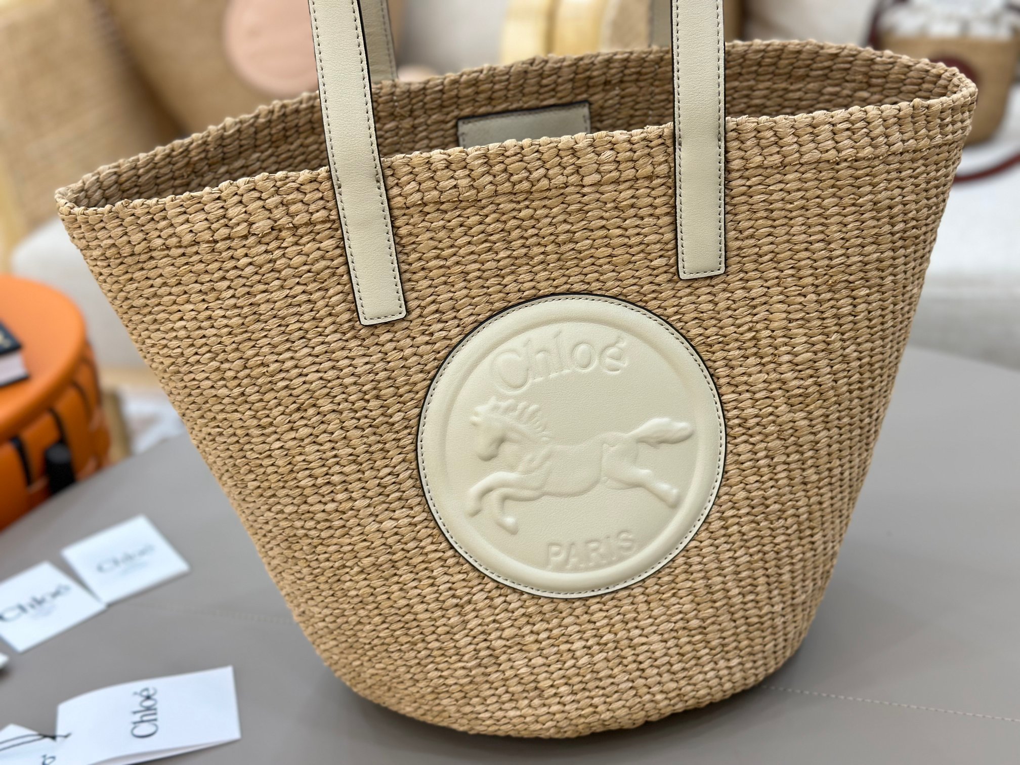 Chloé Horse Medal Basket In Natural Fibers-46*27*30CM