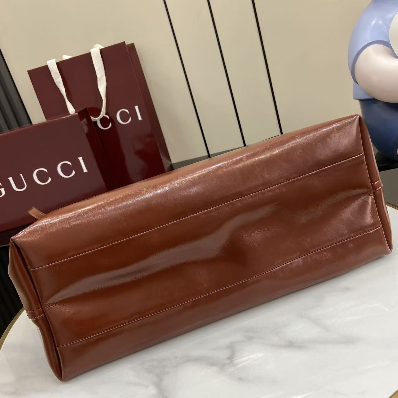 Gv*c*i Giglio Large Tote Bag Brown Leather-42*60*47CM