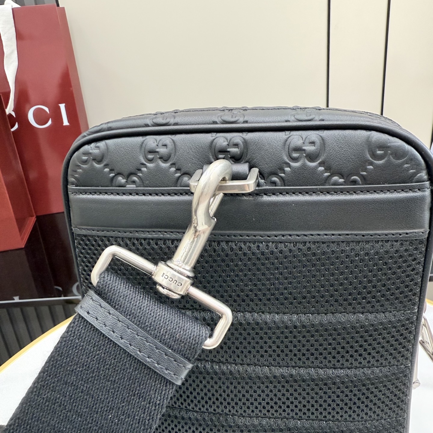 Gv*c* GG Emblem Small Crossbody Bag In Black GG leather-17*28*3CM
