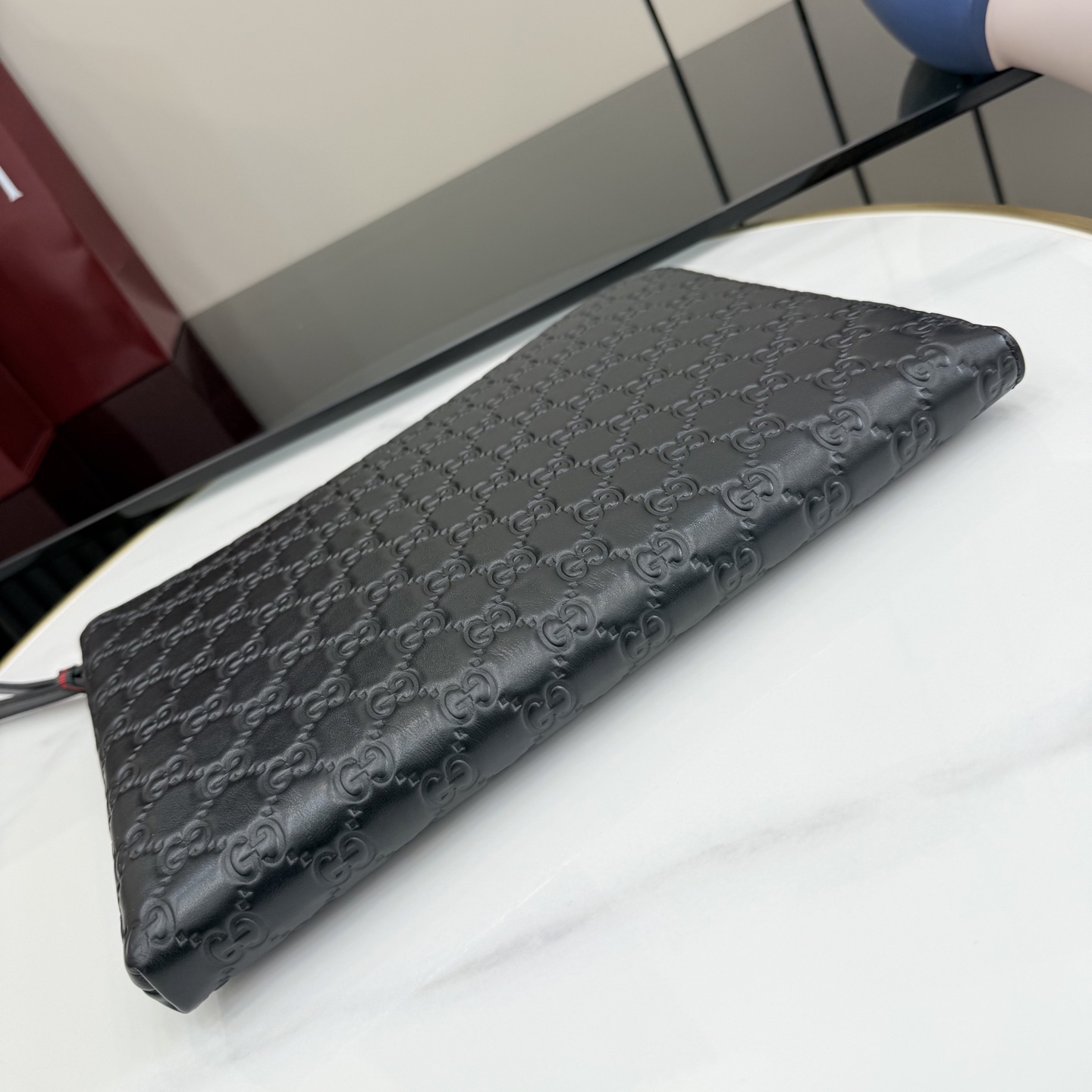 GG Emblem Pouch In Black GG leather-30*22*2.5CM