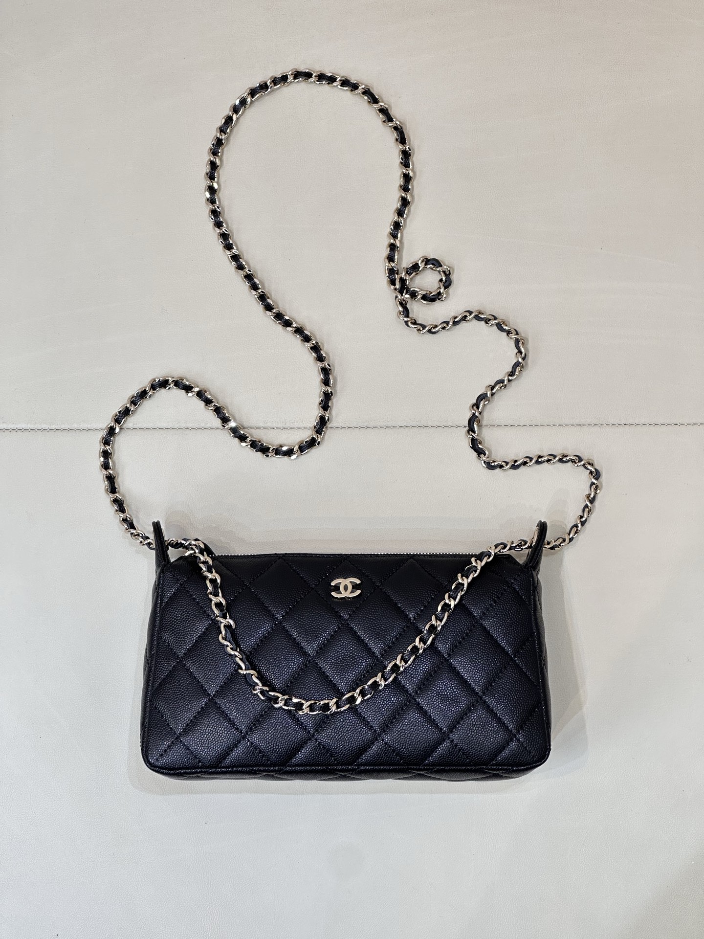 *Ch@Nel Caviar Quilted Purse With Chain Black-26*17*8CM