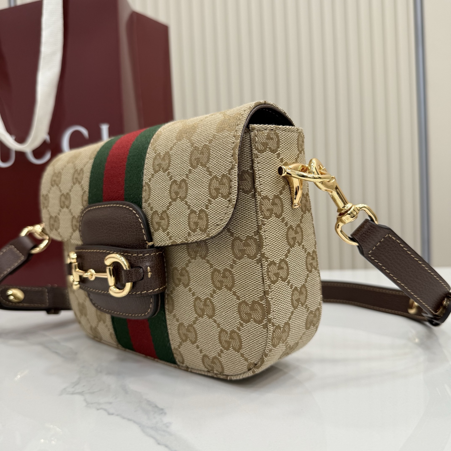 Gvc*1 Ophidia Small Shoulder Bag In Beige And Brown GG Fabric-21*14.5*5.6CM