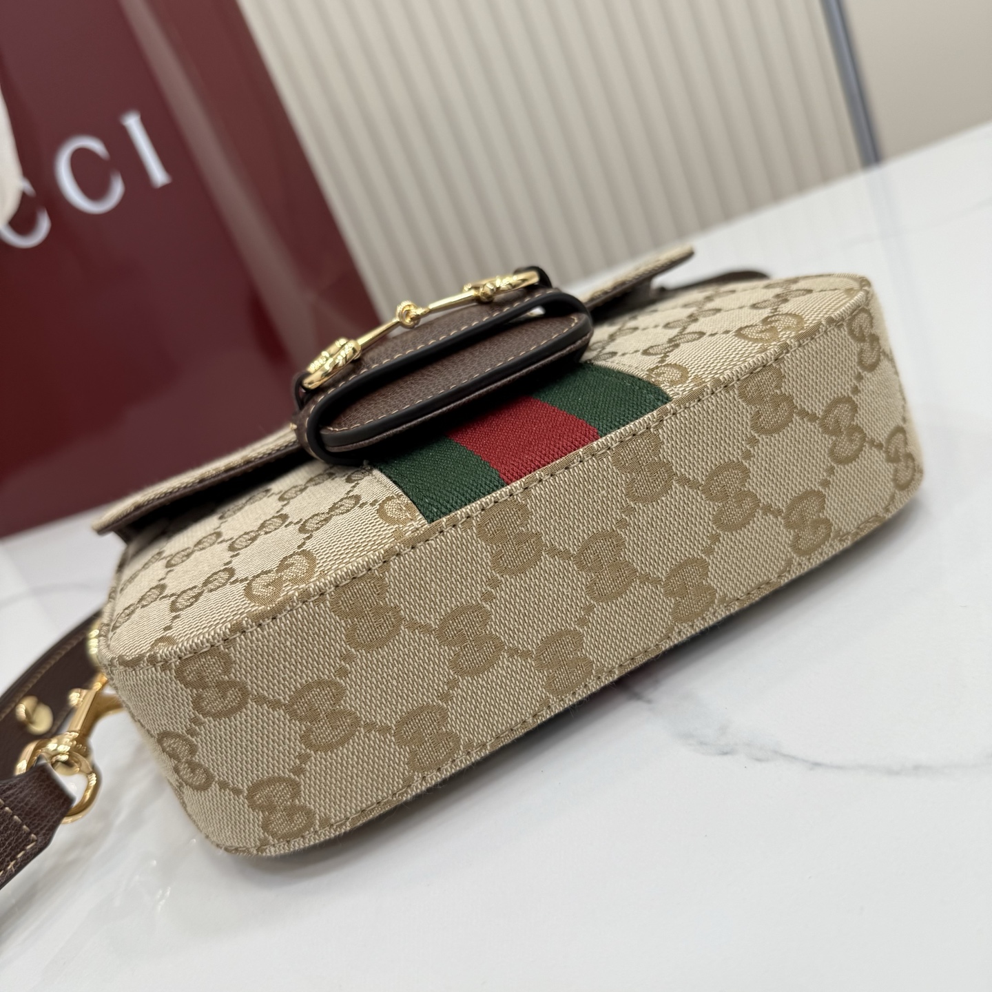 Gvc*1 Ophidia Small Shoulder Bag In Beige And Brown GG Fabric-21*14.5*5.6CM