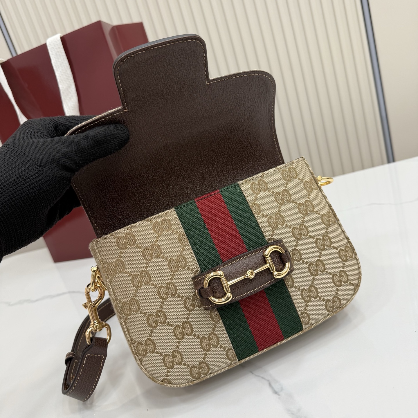 Gvc*1 Ophidia Small Shoulder Bag In Beige And Brown GG Fabric-21*14.5*5.6CM