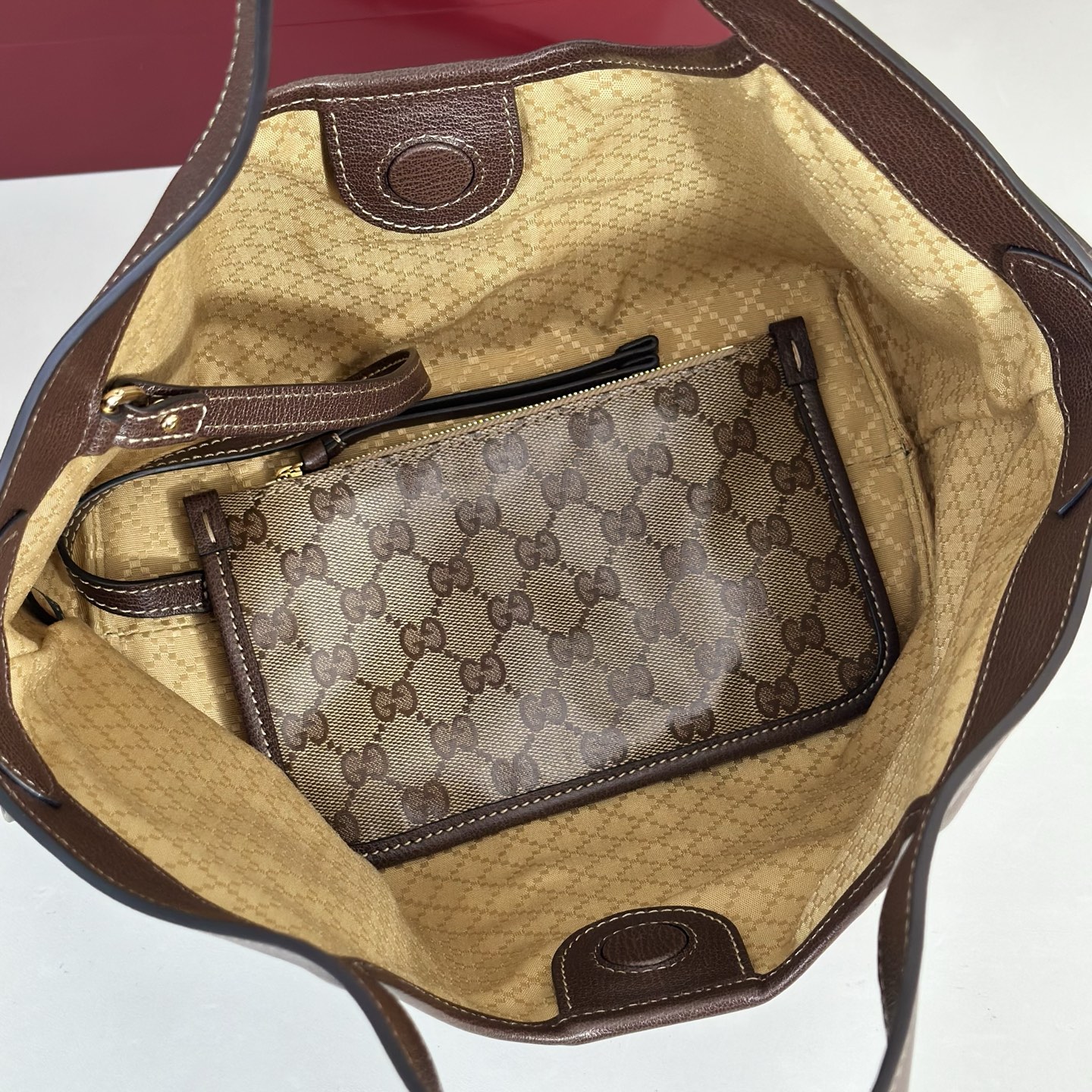 Guc*ci Giglio Small Tote Bag In Sand And Brown GG Fabric-25*20*15CM