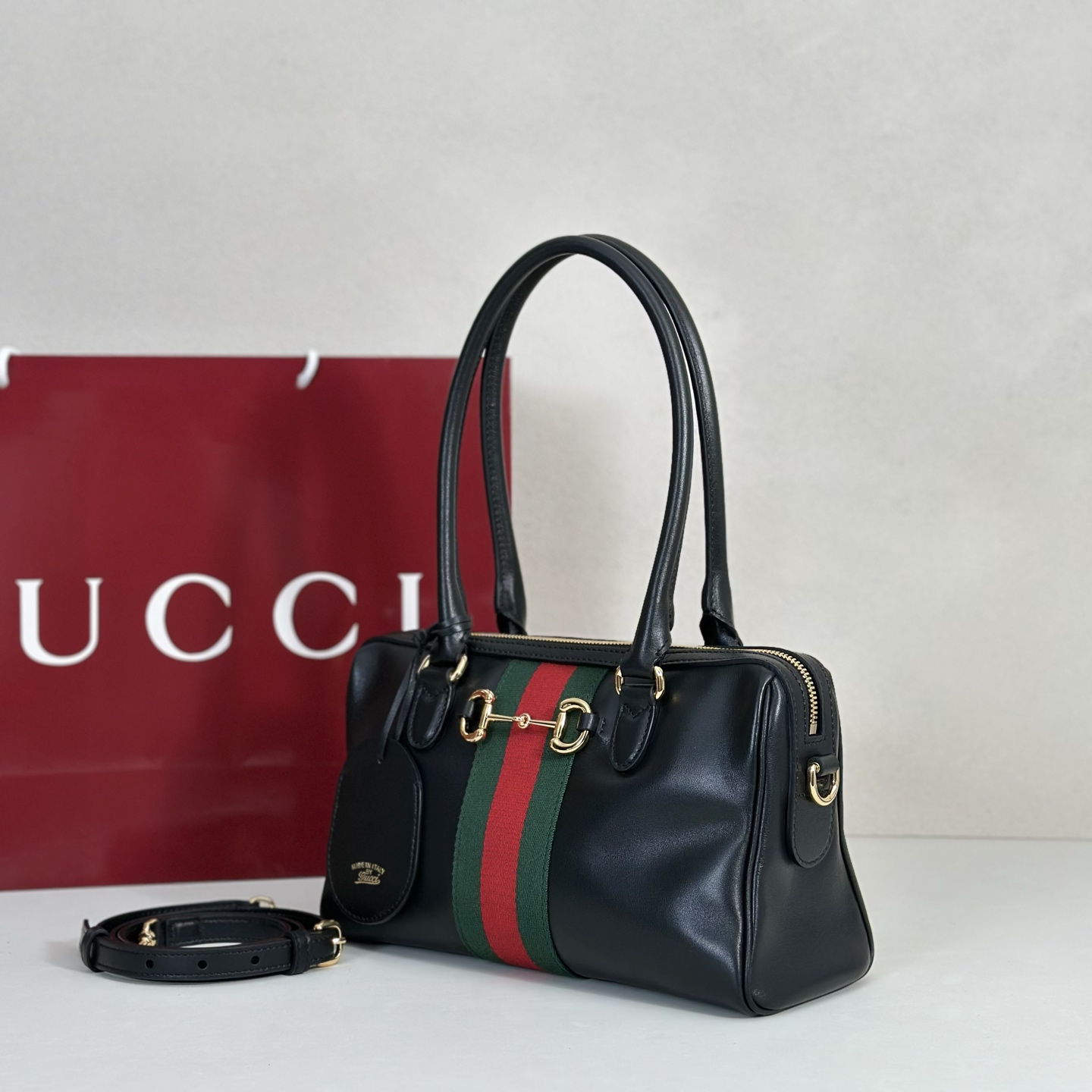 Gvc*1 Borsetto Medium Soston Bag In Black Leather-28*15*10CM