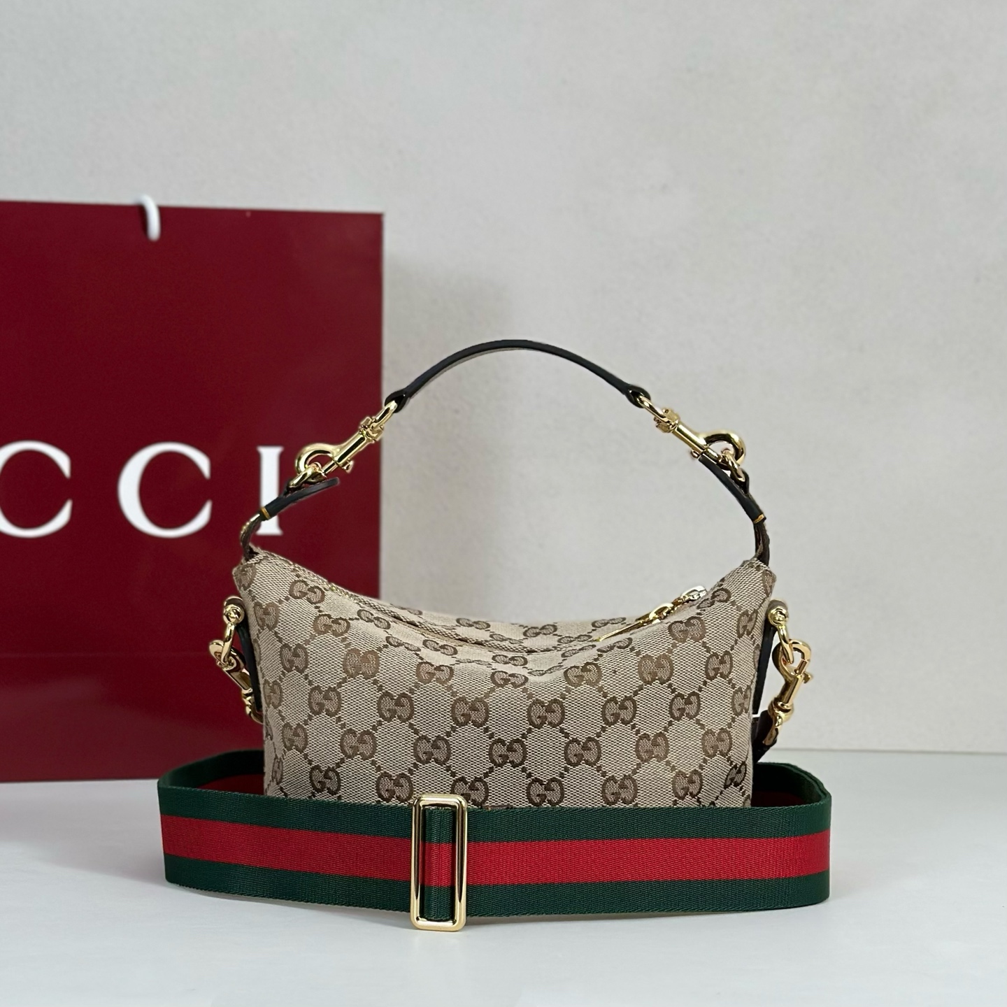 G*ucc* Brera Small Crossbody Bag In Sand And Brown GG Canvas-25.5*14*8CM