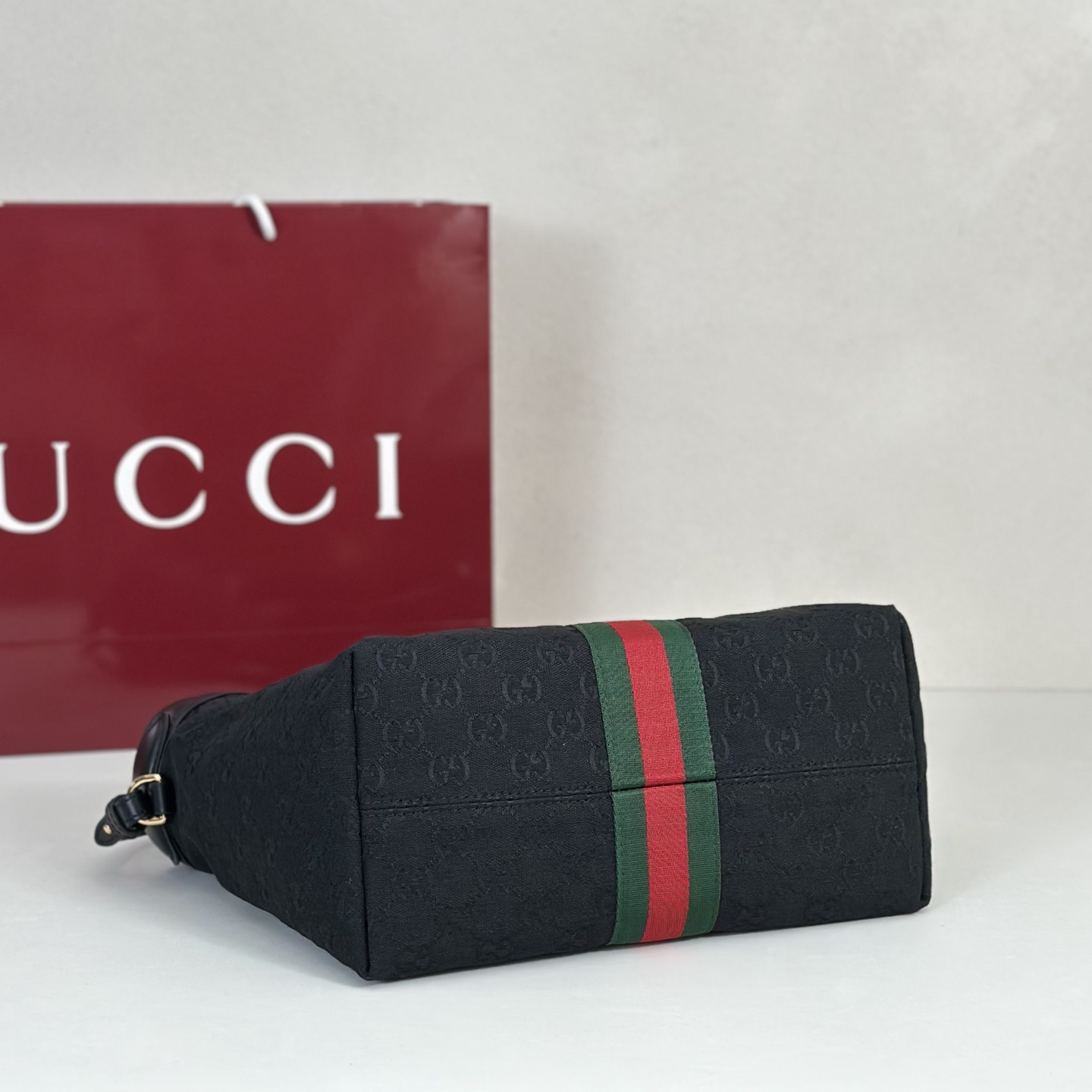 Guc*ci Giglio Small Tote Bag In Black GG Canvas-25*20*15CM