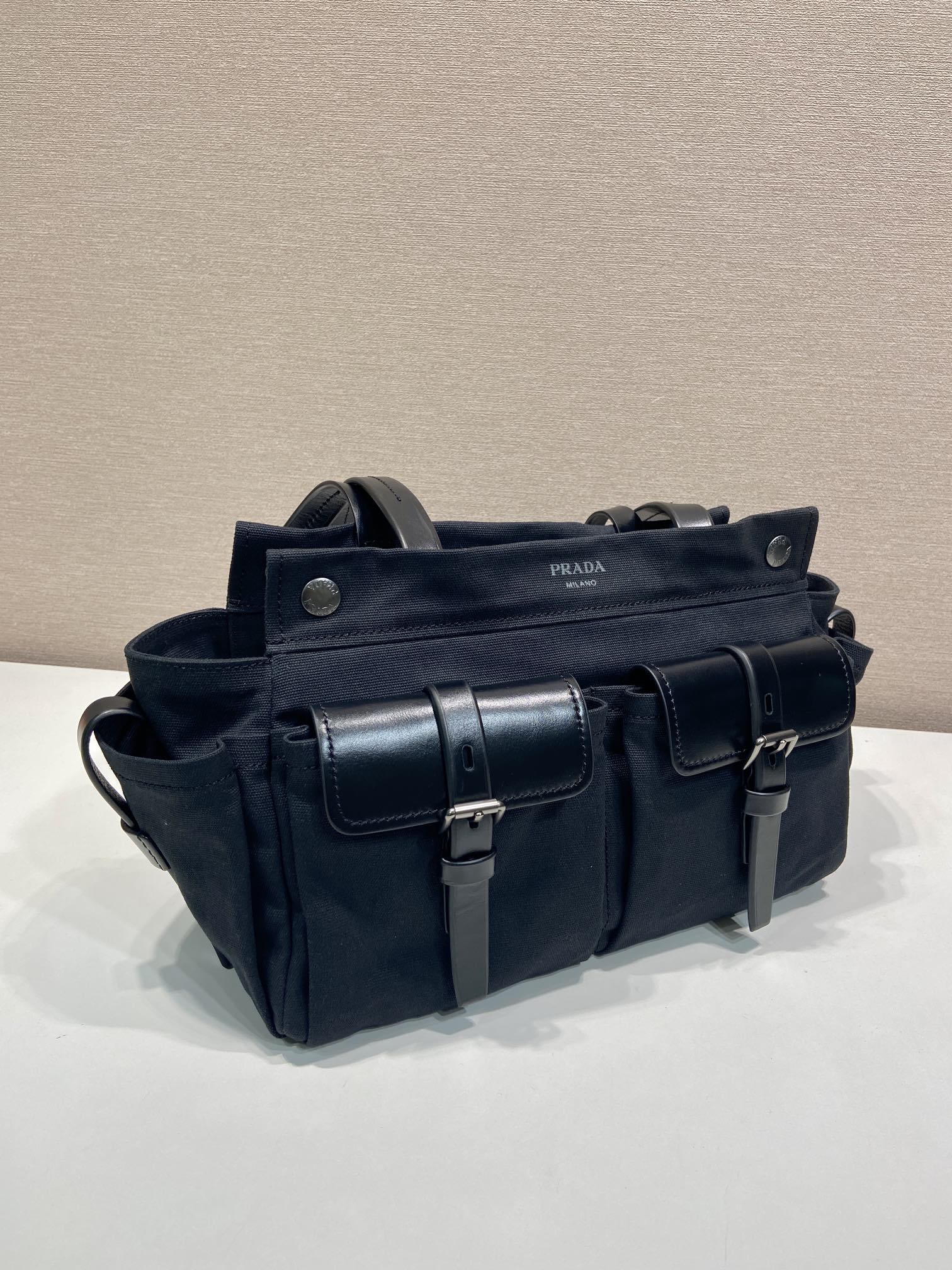 Pra*a Black Pra*a Route Medium Leather Tote Bag-1BG645-30*22*15CM