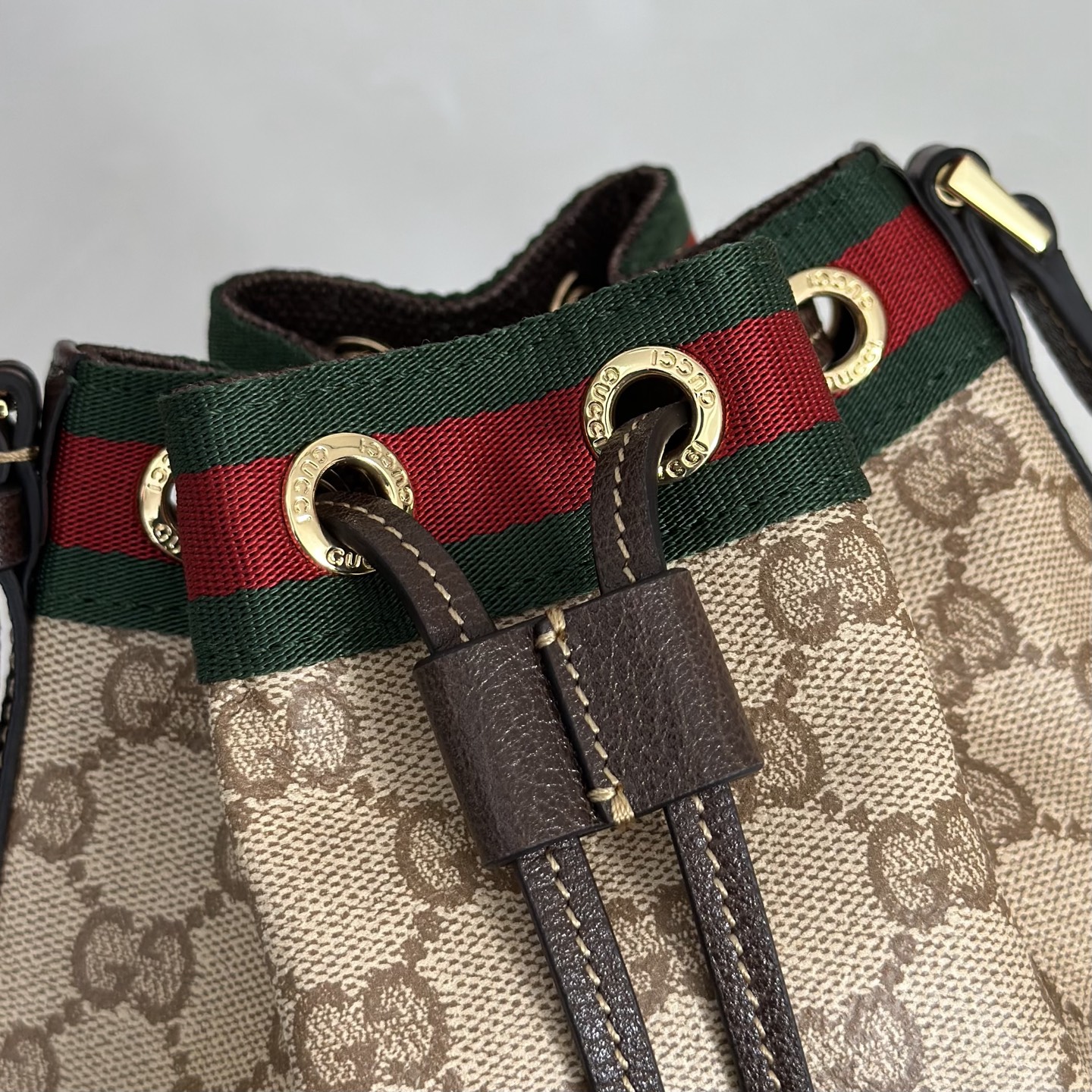 Guc*ci Venice Mini Bucket Bag In Sand And Brown GG Canvas-15.5*19.5*10.5CM