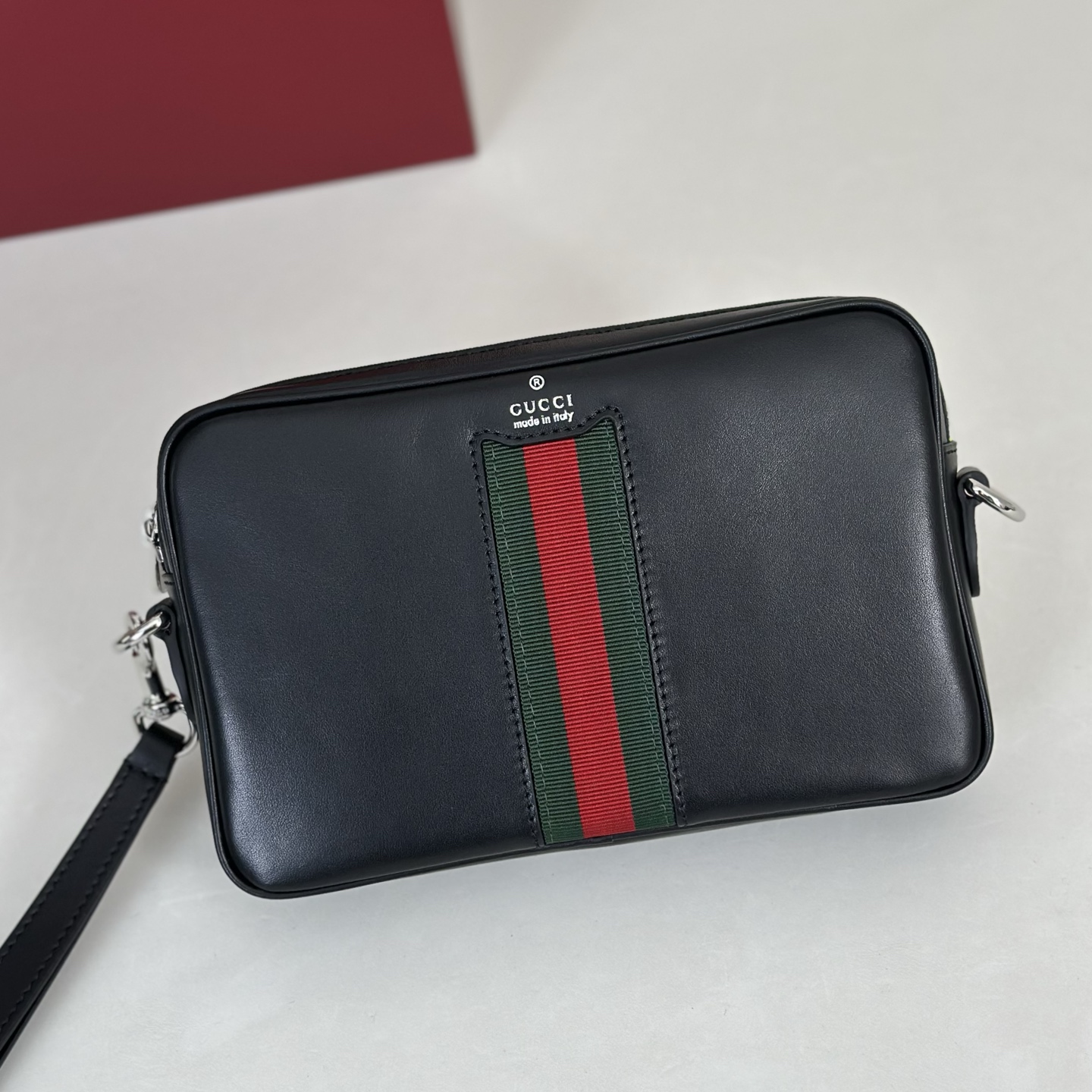 Guc*ci Web Trademark Small Crossbody Bag In Black Leather -24*4*15CM