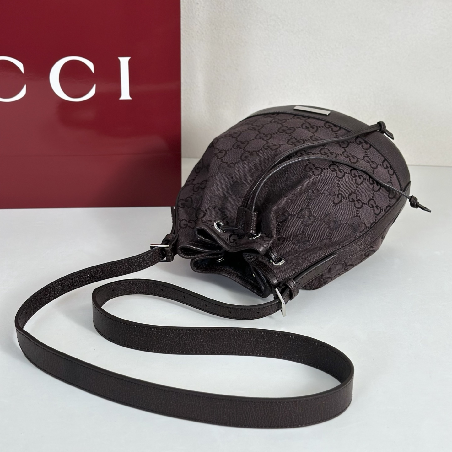 Guc*ci Venice Bucket Bag GG Canvas-20.5*23*14CM