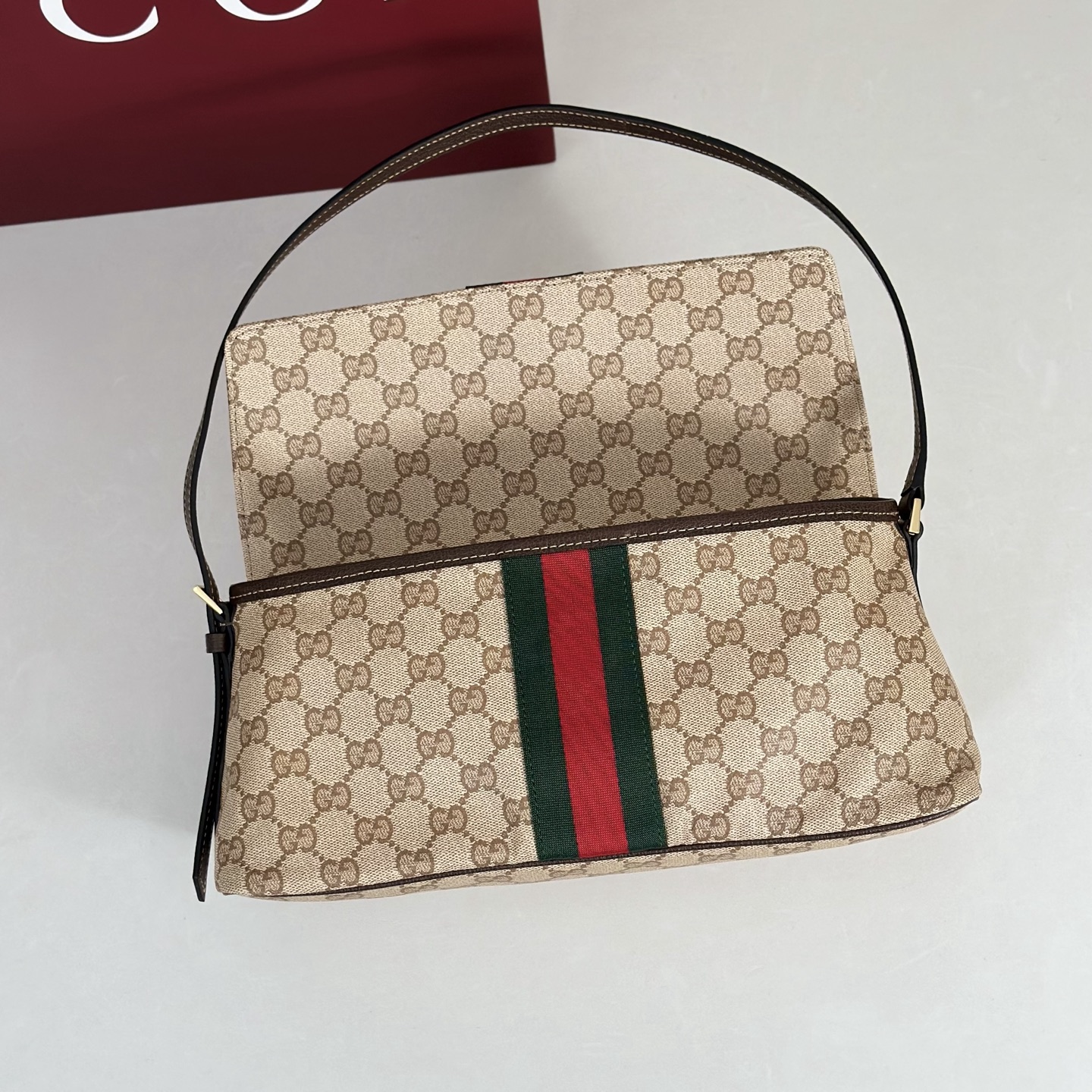Guc*ci Madison Medium Shoulder Bag In Sand And Brown GG Canvas-31*13*11.5CM