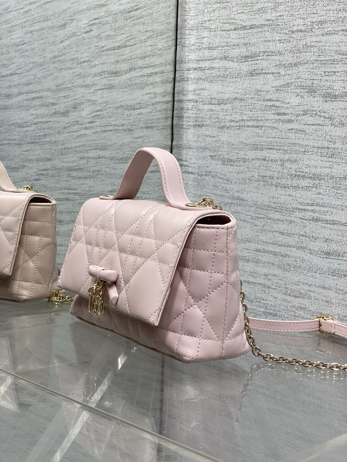 Diro Mini Bag with Chain Soupir Pink Macrocannage Lambskin-21*11.5*7CM